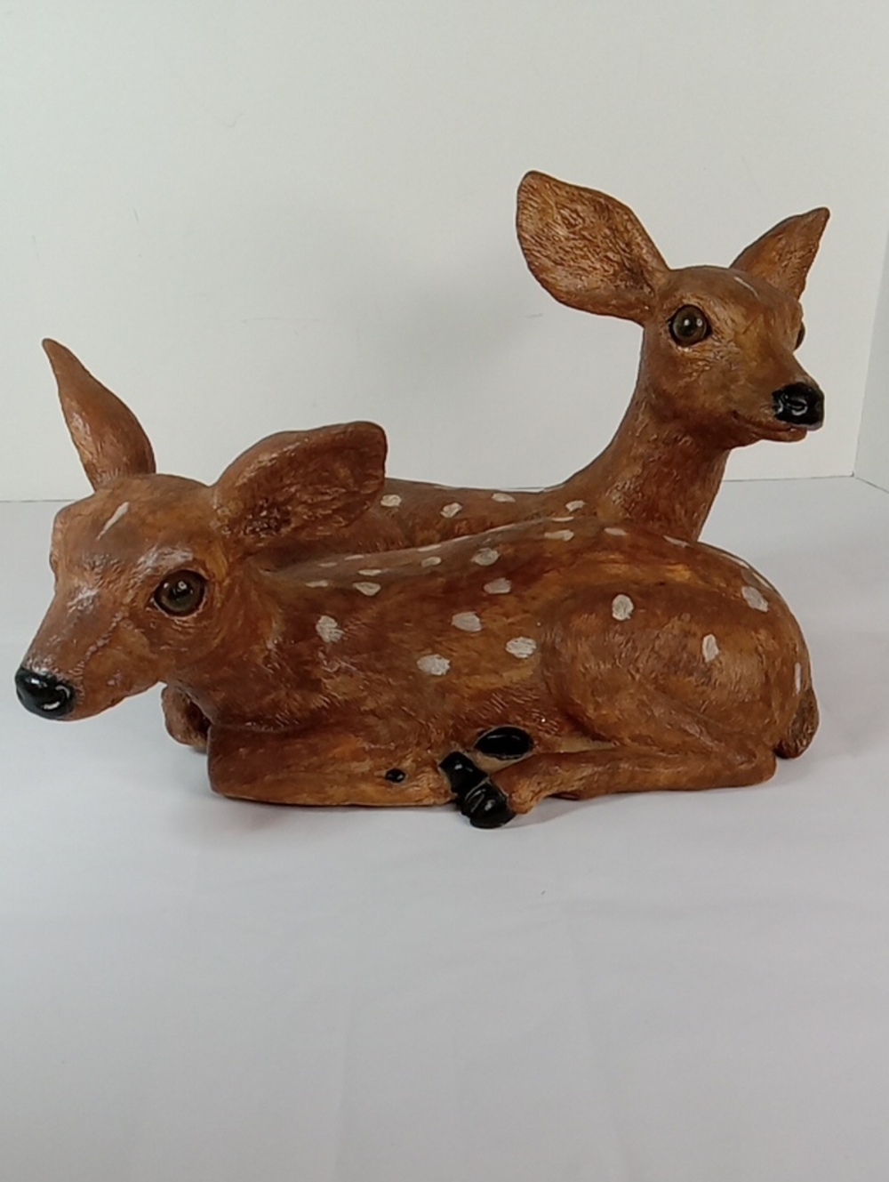 Vintage 2001 Art Line Co. Resting Deer Statue Resin Pair - Home Art